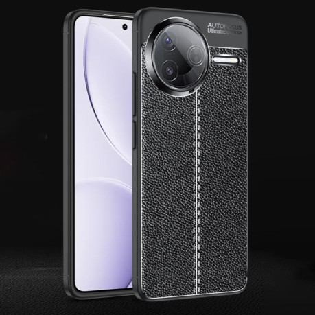 Противоударный чехол Litchi Texture на Xiaomi Poco F7 Pro - черный