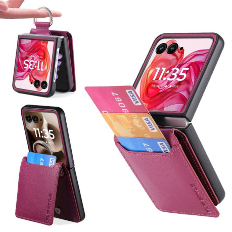Противоударний чехол Litchi Texture Leather Ring Wallet на Motorola Razr 60 Ultra - фіолетовий