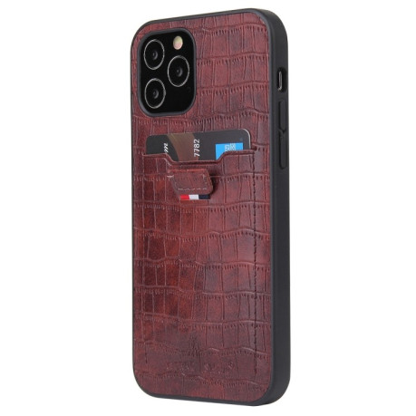 Противоударный чехол Fierre Shann Crocodile Texture для iPhone 12 Pro Max - коричневый