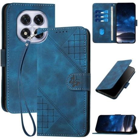 Чехол-книжка Grid Butterfly Embossed Pattern Flip Leather для Xiaomi Redmi Note 14 Pro 5G/Poco X7 - синий