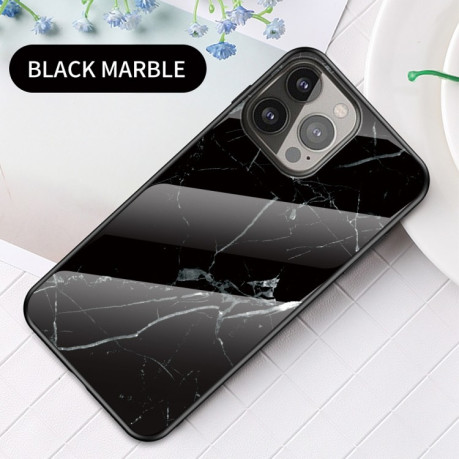 Стеклянный чехол Marble Pattern для iPhone 13 Pro - Black
