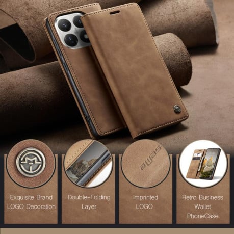 Чехол-книжка CaseMe-013 многофункциональный с кармашком на карт на Xiaomi 15T - коричневый