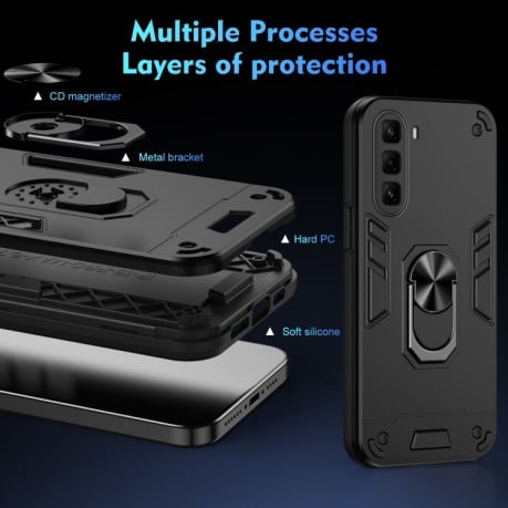 Ударозащитный чехол Metal Ring Holder для Infinix Hot 50 Pro+ 4G - черный
