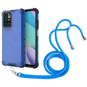 Противоударный чехол Honeycomb with Neck Lanyard для Xiaomi Redmi 10 - синий