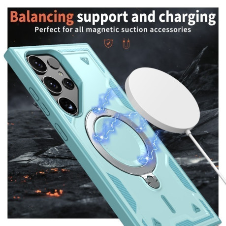 Противоударный чехол MagSafe Holder Armor PC Hybrid для Samsung Galaxy S25 Ultra 5G - голубой