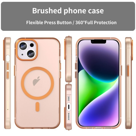 Противоударный чехол  MagSafe Frosted Translucent TPU + PC для iPhone 16 - оранжевый