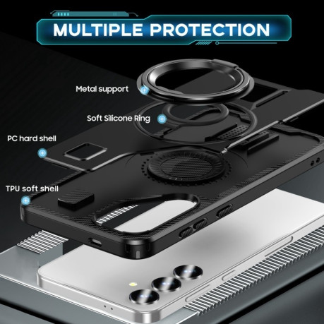 Протиударний чохол Ring Holder Carbon Fiber PC Hybrid TPU  для Samsung Galaxy S25+ 5G - чорний