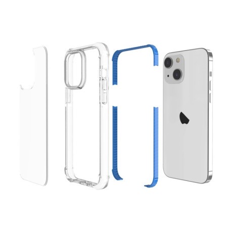 Противоударный акриловый чехол Four-corner на iPhone 15 Plus -прозрачно-голубой