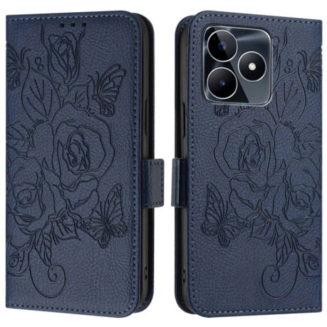 Чохол-книжка Embossed Rose RFID Anti-theft Leather для Realme Note 50 4G / C51 4G / C53 4G - синій