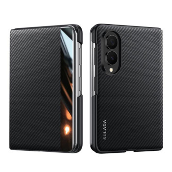 Чохол-книжка Sulada з віконцем та фактурою кевлара 600D на Samsung Galaxy Fold8 5G — чорний