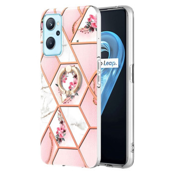 Противоударный чехол Electroplating Marble with Ring Holder для Realme 9i/OPPO A76/A96 - Pink Flower