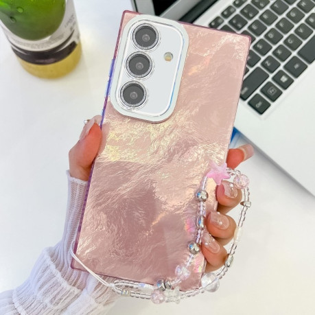 Протиударний чохол Plating Glitter Texture Chain  для Samsung Galaxy S25 5G - Pink Tinfoil Texture