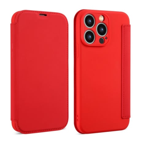 Чехол-книжка Liquid Skin Feel Leather для iPhone 16 Pro Max - красный