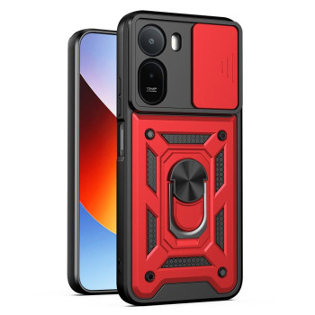 Чехол со шторкой на камеру Sliding Camshield и подставкой на Xiaomi Redmi A7 Pro 4G / Poco C85x — красный
