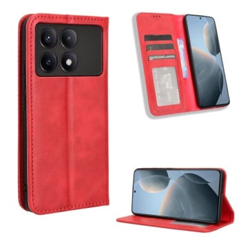 Чехол-книжка Magnetic Buckle Retro Crazy Horse Texture на Xiaomi Poco X6 Pro - красный