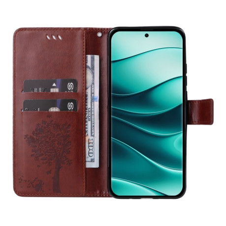 Чехол-книжка Happy Cat Pattern для Xiaomi Redmi Note 14 5G/Poco M7 Pro 5G - кофейный