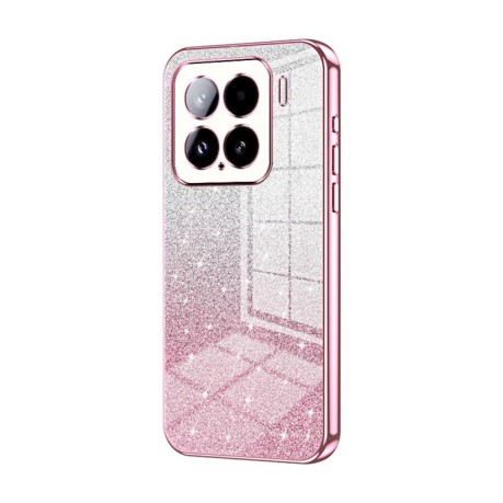Ударозащитный чехол Gradient Glitter Powder Electroplated на Xiaomi 15 - розовый