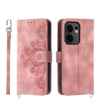 Чохол-книжка Skin-feel Flowers Embossed для OPPO Reno13 F /Reno13 FS 4G/5G - рожевий