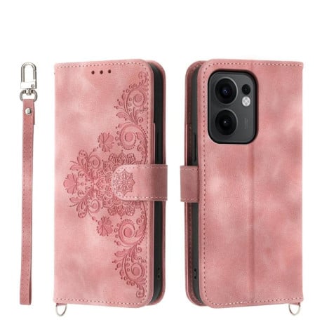 Чохол-книжка Skin-feel Flowers Embossed для OPPO Reno13 F /Reno13 FS 4G/5G - рожевий