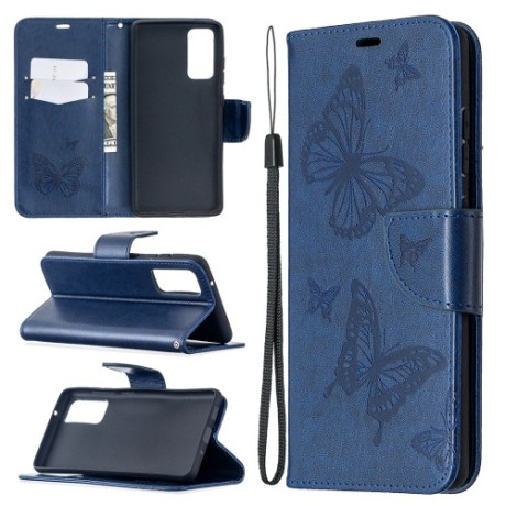 Чехол-книжка Butterflies Pattern на Samsung Galaxy S20 FE - синий