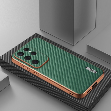 Ударозахисний чохол AZNS Electroplated Edge Carbon Fiber Texture на Samsung Galaxy S25 Ultra 5G - зелений