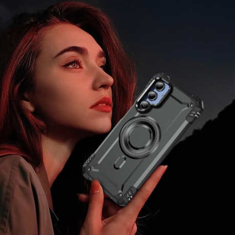Противоударный чехол MagSafe Lens Holder PC Hybrid TPU для Samsung Galaxy A16 5G - серый