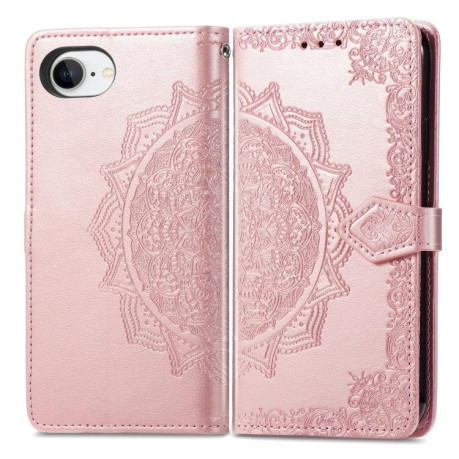 Чехол-книжка Mandala Embossing Pattern на iPhone 16e - розовое золото