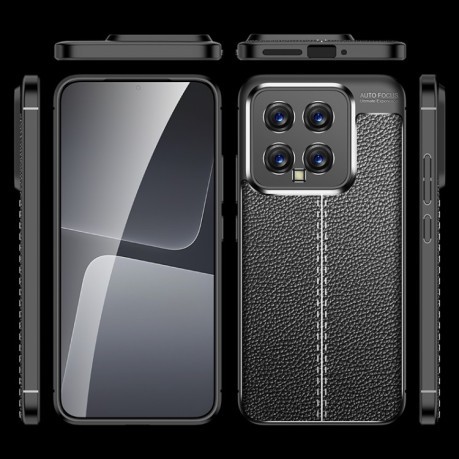 Противоударный чехол Litchi Texture на Xiaomi 14 - черный