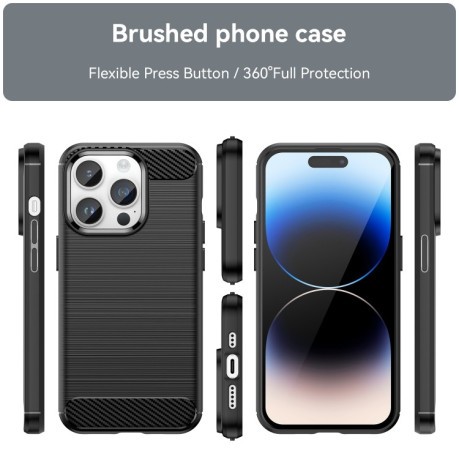 Противоударный чехол Brushed Texture Carbon Fiber на iPhone 15 Pro Max - черный