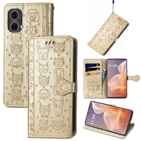 Чехол-книжка Cat and Dog для Motorola Moto G85 - золотой
