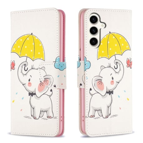 Чехол-книжка Colored Drawing Pattern для Samsung Galaxy S23 FE 5G - Elephant