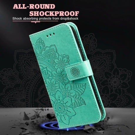 Чохол-книжка 7-petal Flowers Embossing для Xiaomi Redmi Note13 Pro 4G Global/Poco M6 Pro 4G - зелений