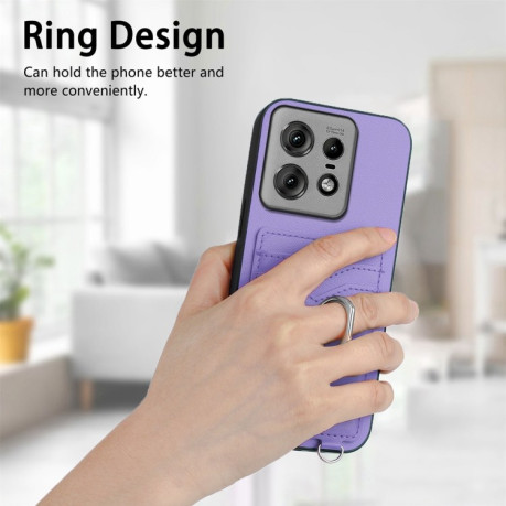 Протиударний чохол R20 Ring Card Holder для Motorola Edge 50 Pro 5G - фіолетовий