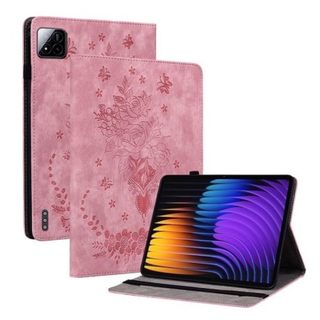 Чехол-книжка Butterfly Rose Embossed для Xiaomi Pad 7 / Pad 7 Pro - розовый