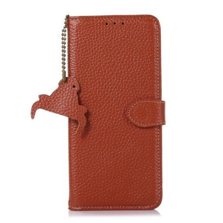 Шкіряний чохол-книжка KHAZNEH Genuine Leather RFID для Xiaomi Redmi Note 14 4G - кавовий
