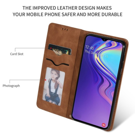 Чехол Retro Skin Feel Business Magnetic  Case на Samsung Galaxy A10- коричневый