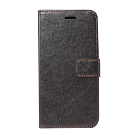 Кожаный чехол- книжка на Samsung Galaxy S9+/G965 Crazy Horse Texcture  черный с коричневой прострочкой