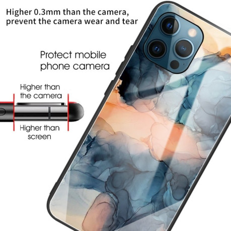 Противоударный стеклянный чехол Marble Pattern Glass на iPhone 13 Pro Max - Abstract Blue