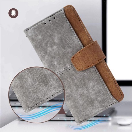 Чохол-книжка Color Stitching Skin Feel із захистом від сканування RFID та магнітним хлястиком на OPPO A6 Pro Global / F31 5G — сірий
