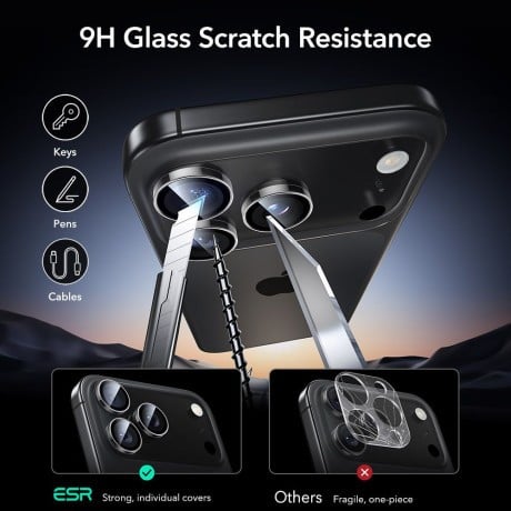 Защитное стекло на камеру ESR Armorite Camera на iPhone 14 Pro / Pro Max / 15 Pro / Pro Max / 16 Pro / Pro Max / 17 Pro / Pro Max - Clear