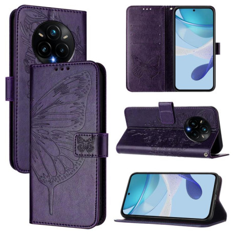 Чехол-книжка Embossed Butterfly для Realme 14 Pro+ - фиолетовый