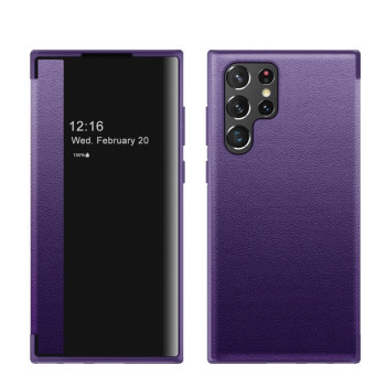 Чехол-книжка Side Window View на Samsung Galaxy S22 Ultra 5G - фиолетовый