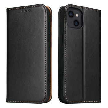 Кожаный чехол-книжка Fierre Shann Genuine leather на iPhone 13 - черный