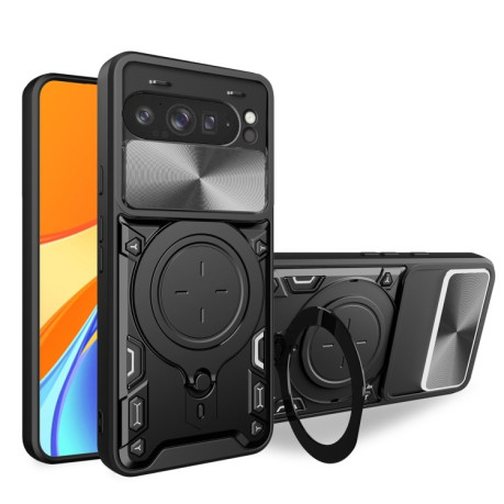 Протиударний чохол CD Texture Sliding Camshield Magnetic Holder для Google Pixel 9 Pro XL - чорний