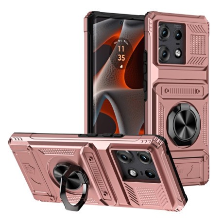 Протиударний чохол Shockproof Card Slot Phone Case with Metal Ring Holder для Motorola Edge 50 Pro - золото
