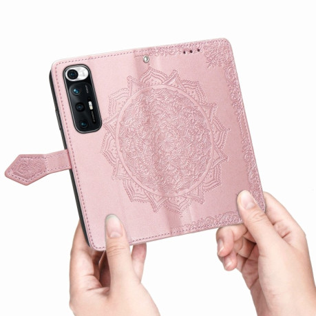 Чехол-книжка Lucky Clover Halfway Mandala Embossing Pattern на Xiaomi Mi 10S - розовое золото