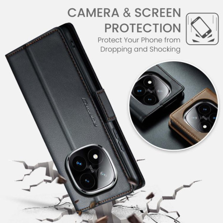 Чехол-книжка CaseMe 023 Butterfly Buckle Litchi Texture RFID Anti-theft Leather для Xiaomi Redmi Note 14 Pro 4G - черный