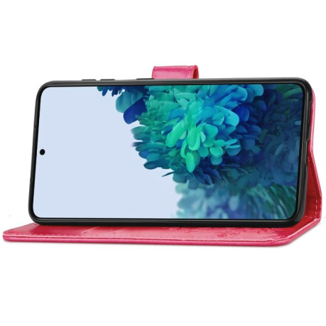 Чехол-книжка Four-leaf Clasp Embossed на Samsung Galaxy S22 5G - пурпурно-красный