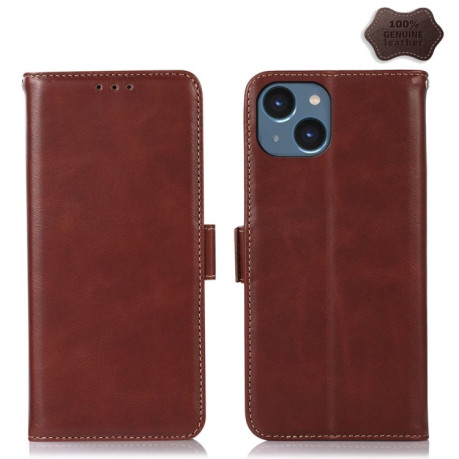 Шкіряний чохол-книжка Crazy Horse Top Layer для iPhone 15 Plus - коричневий