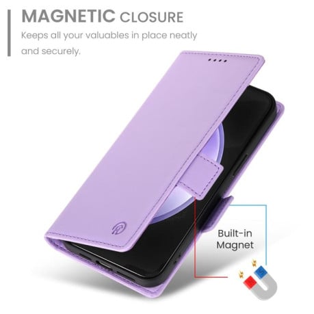 Чохол-книжка Side Buckle з магнітною застібкою та матовою шкірою на Samsung Galaxy S25 FE 5G - фіолетовий